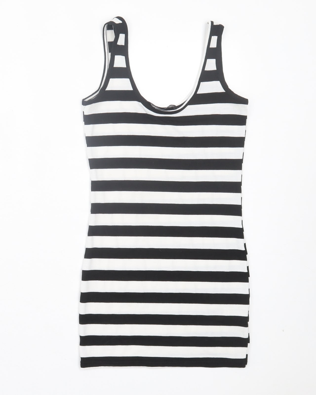 Jane Norman Womens White Striped Viscose Basic Tank Size 8 Scoop Neck