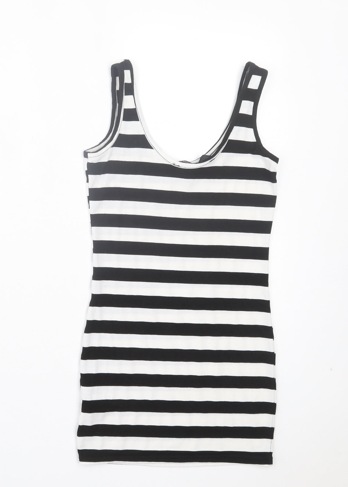 Jane Norman Womens White Striped Viscose Basic Tank Size 8 Scoop Neck