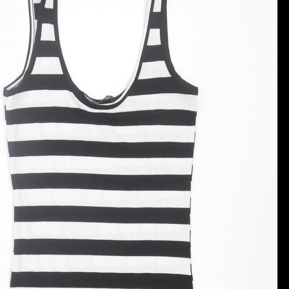Jane Norman Womens White Striped Viscose Basic Tank Size 8 Scoop Neck