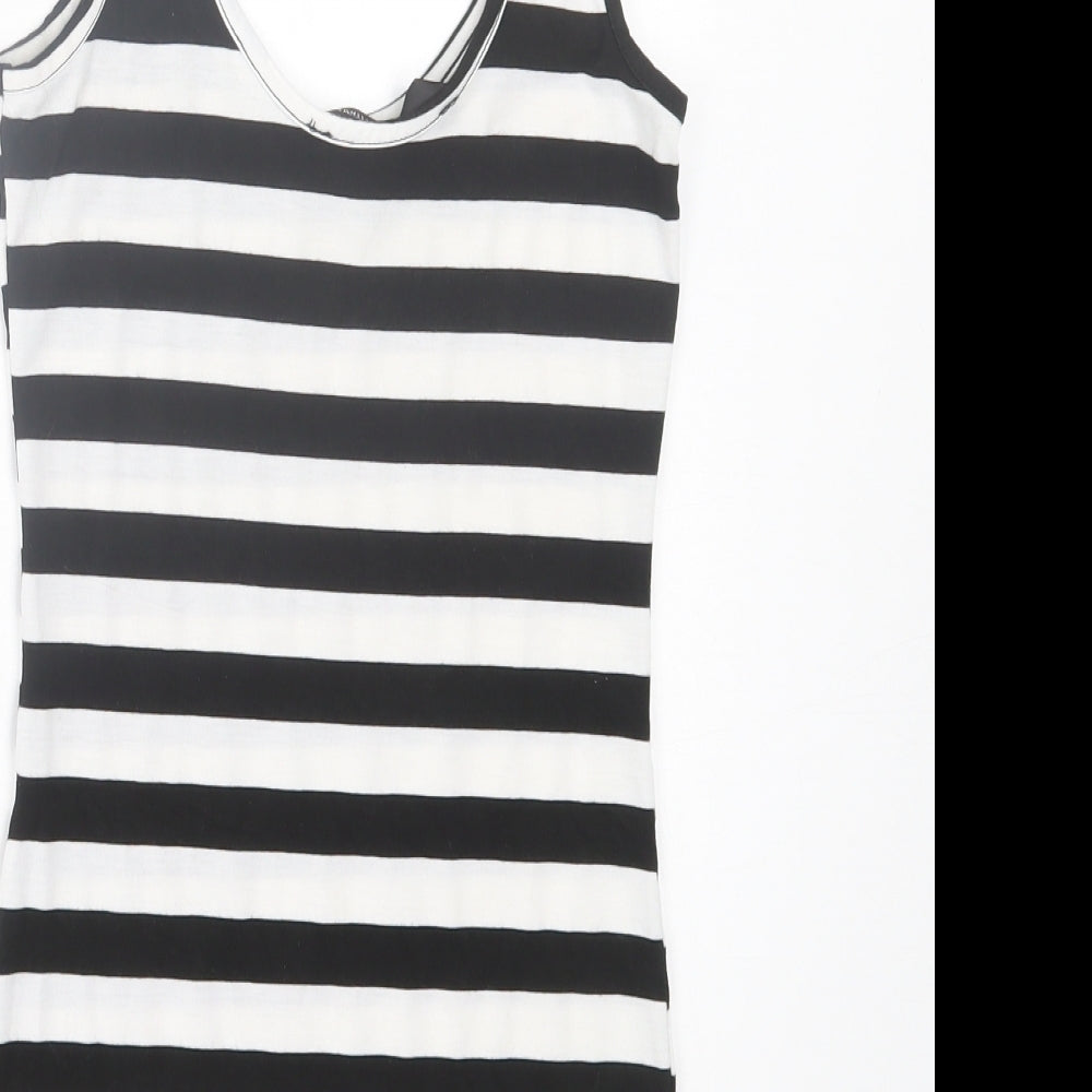 Jane Norman Womens White Striped Viscose Basic Tank Size 8 Scoop Neck