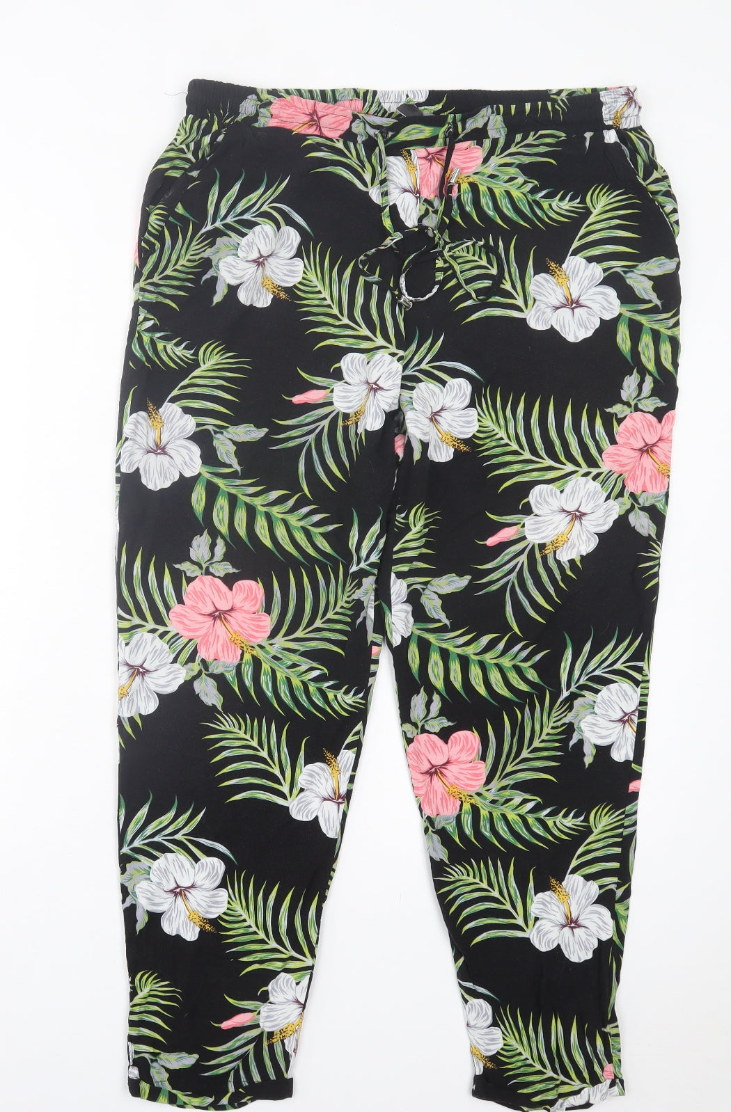 Primark Womens Multicoloured Floral Viscose Trousers Size 16 L26 in Regular Drawstring