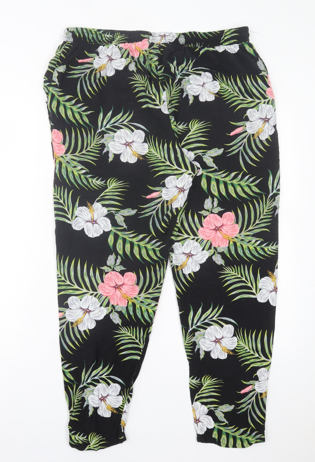 Primark Womens Multicoloured Floral Viscose Trousers Size 16 L26 in Regular Drawstring