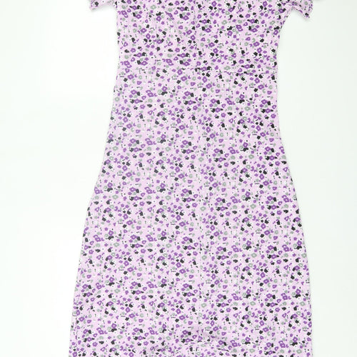 Gossip Womens Purple Floral Polyester A-Line Size M V-Neck Zip