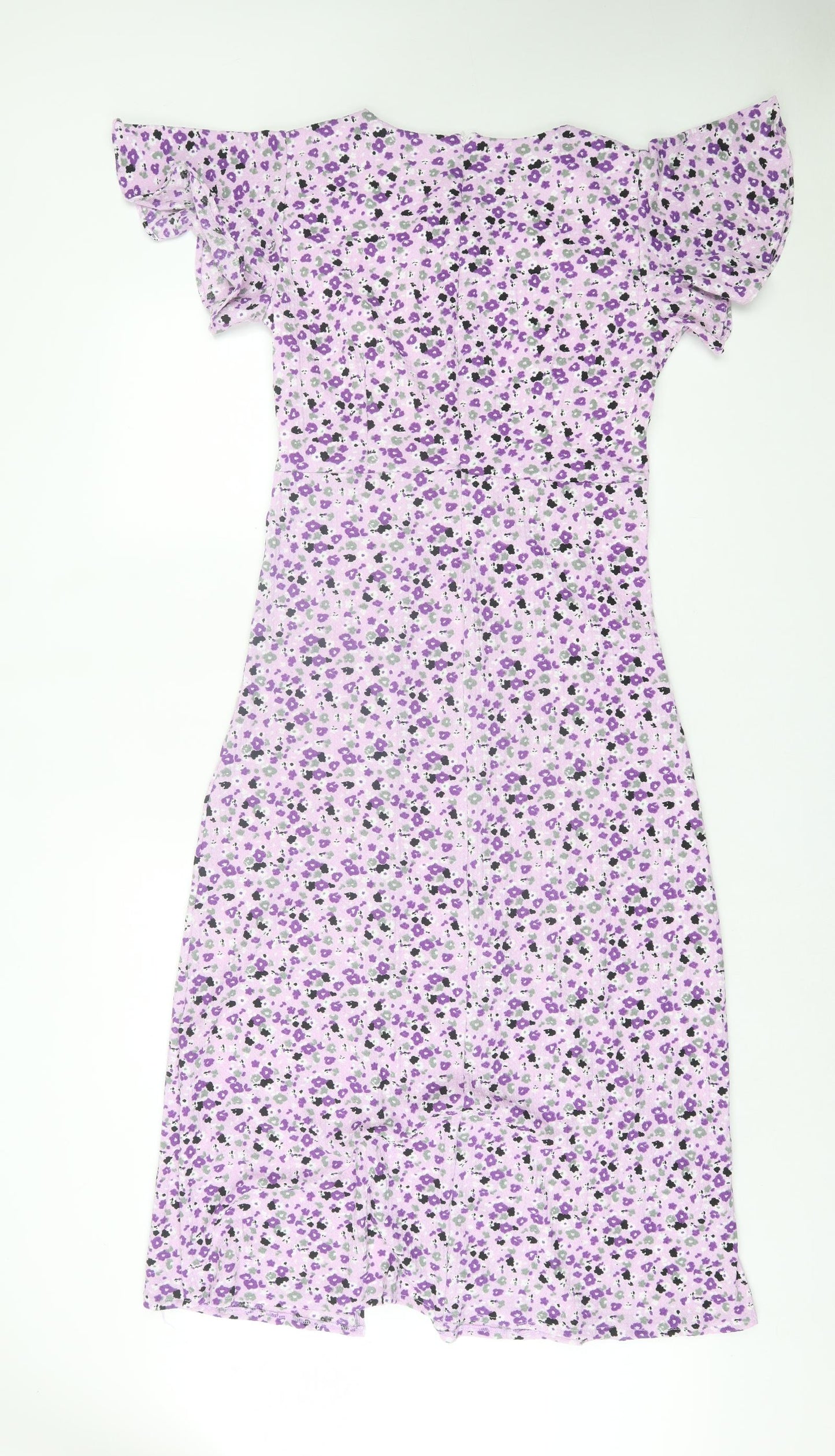 Gossip Womens Purple Floral Polyester A-Line Size M V-Neck Zip