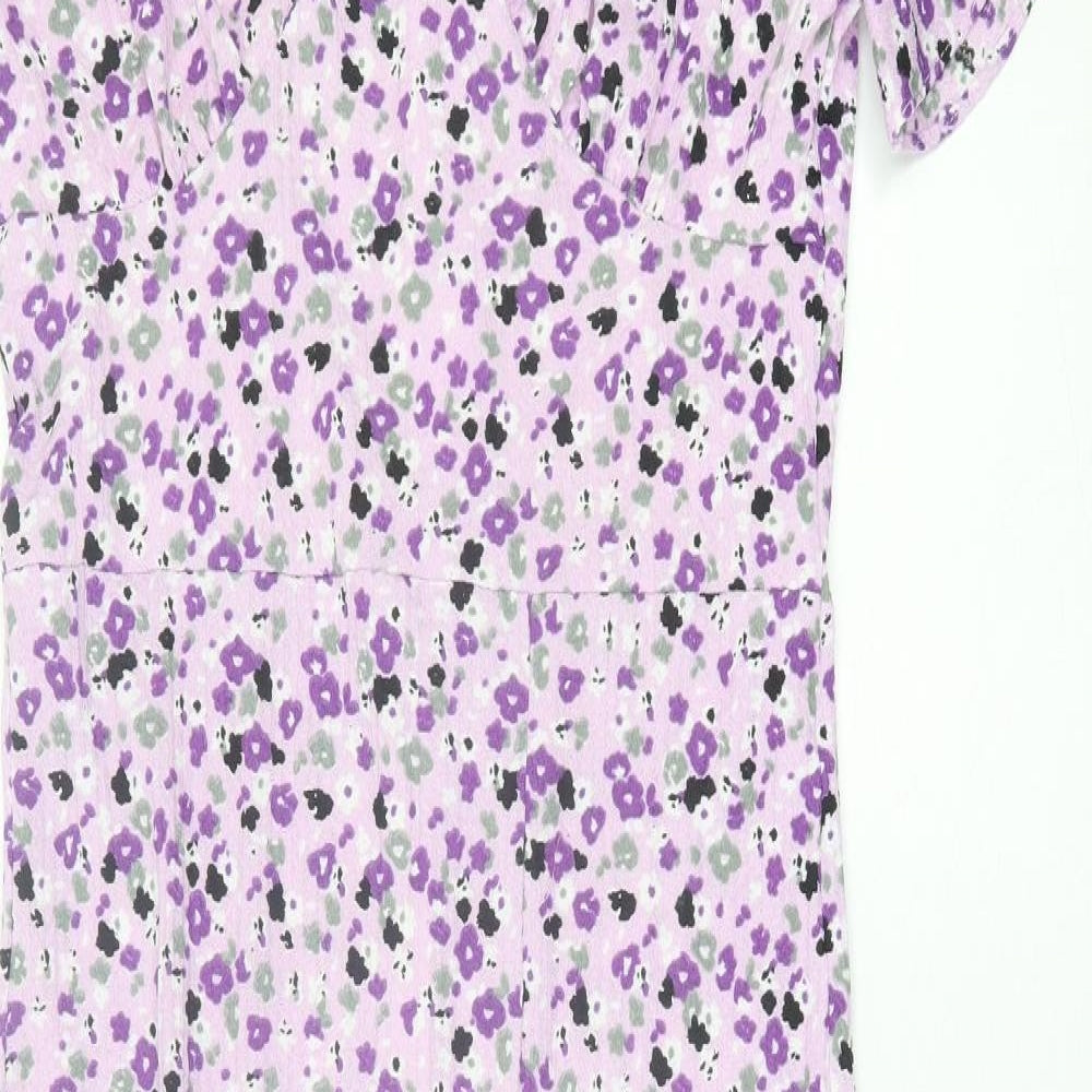 Gossip Womens Purple Floral Polyester A-Line Size M V-Neck Zip
