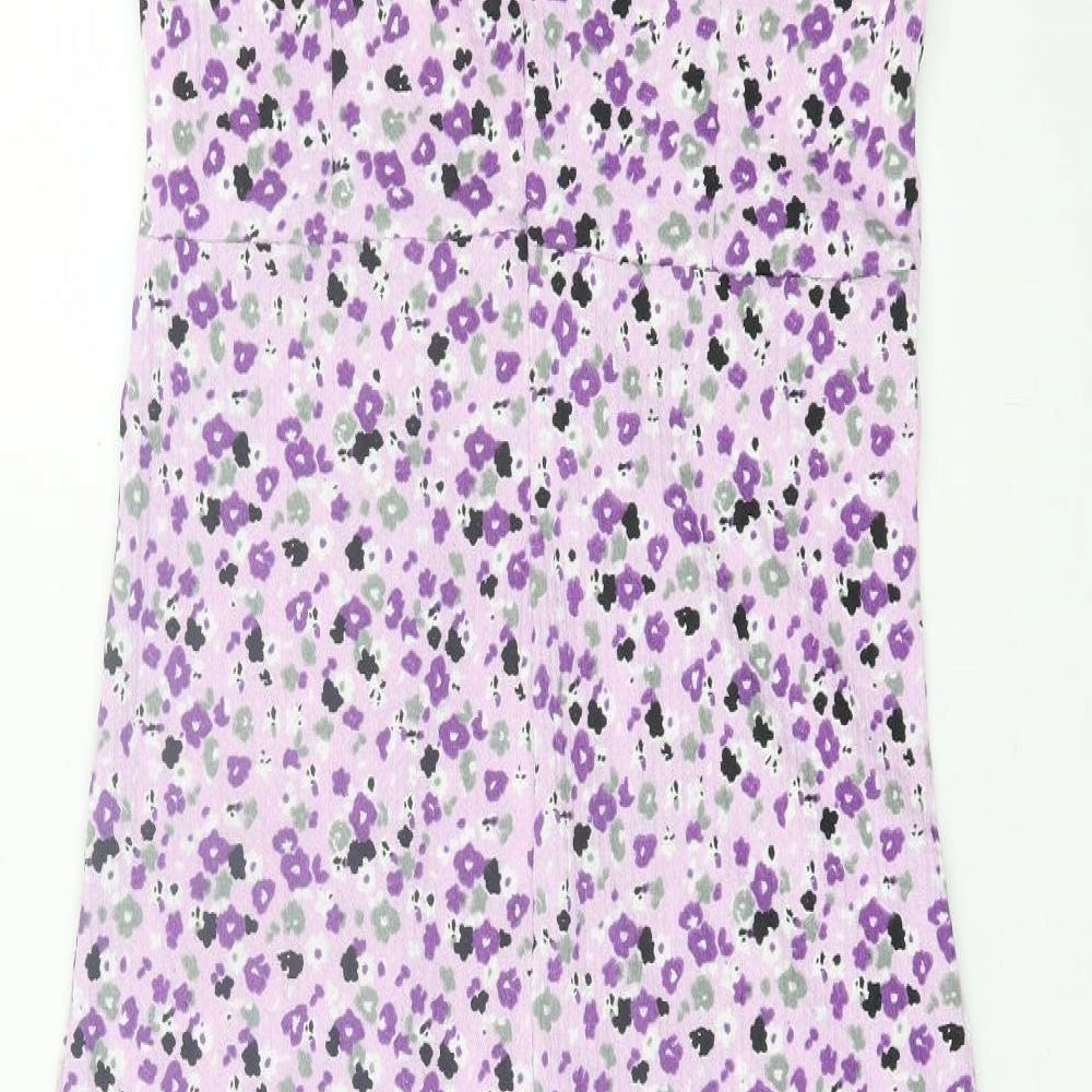 Gossip Womens Purple Floral Polyester A-Line Size M V-Neck Zip