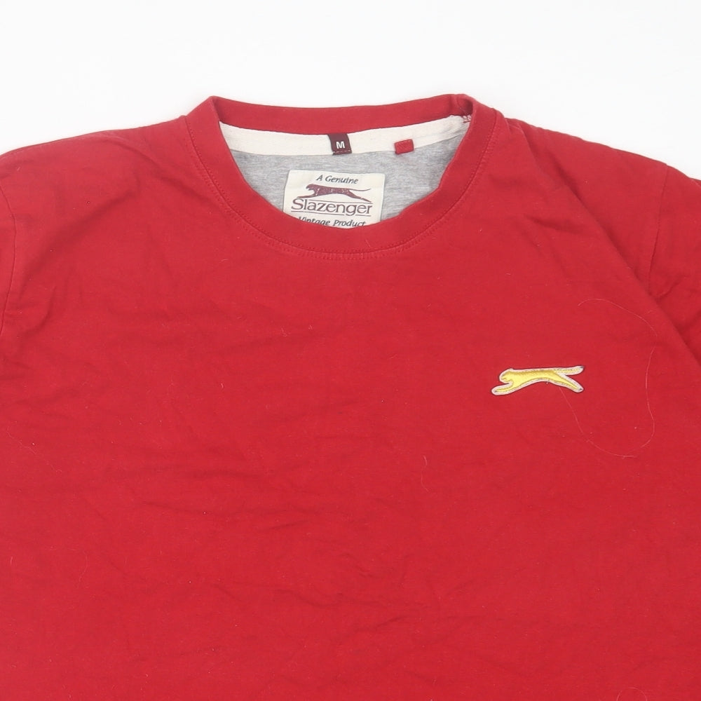 Slazenger Mens Red Cotton T-Shirt Size M Crew Neck