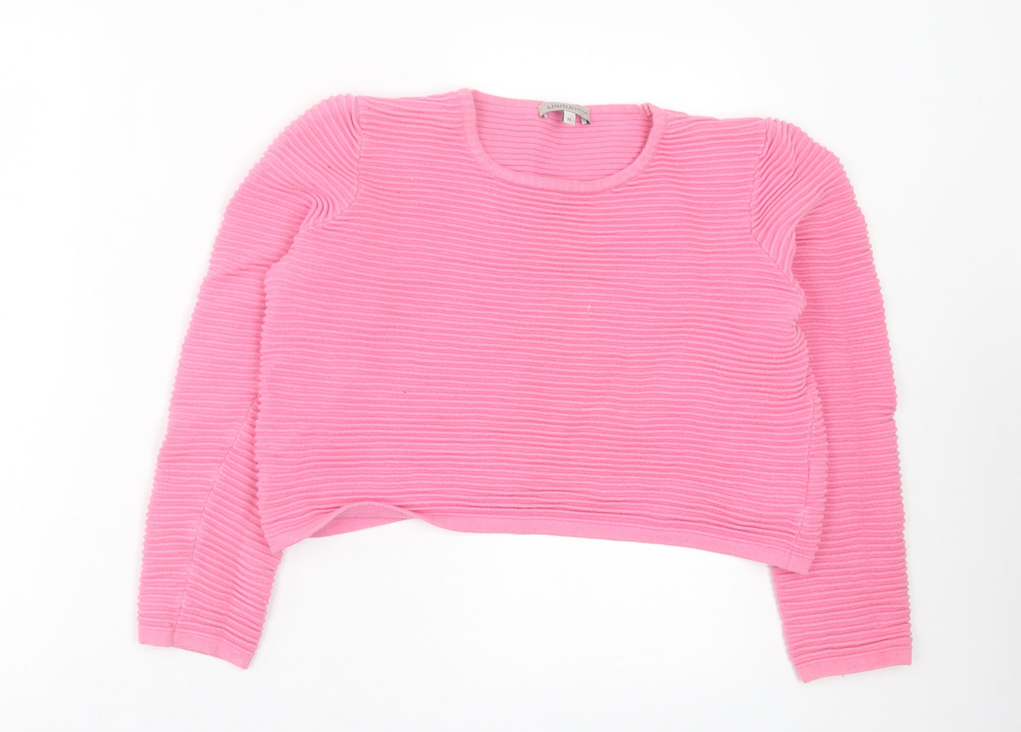 Marks and Spencer Womens Pink Crew Neck Cotton Pullover Jumper Size 14 - Cropped