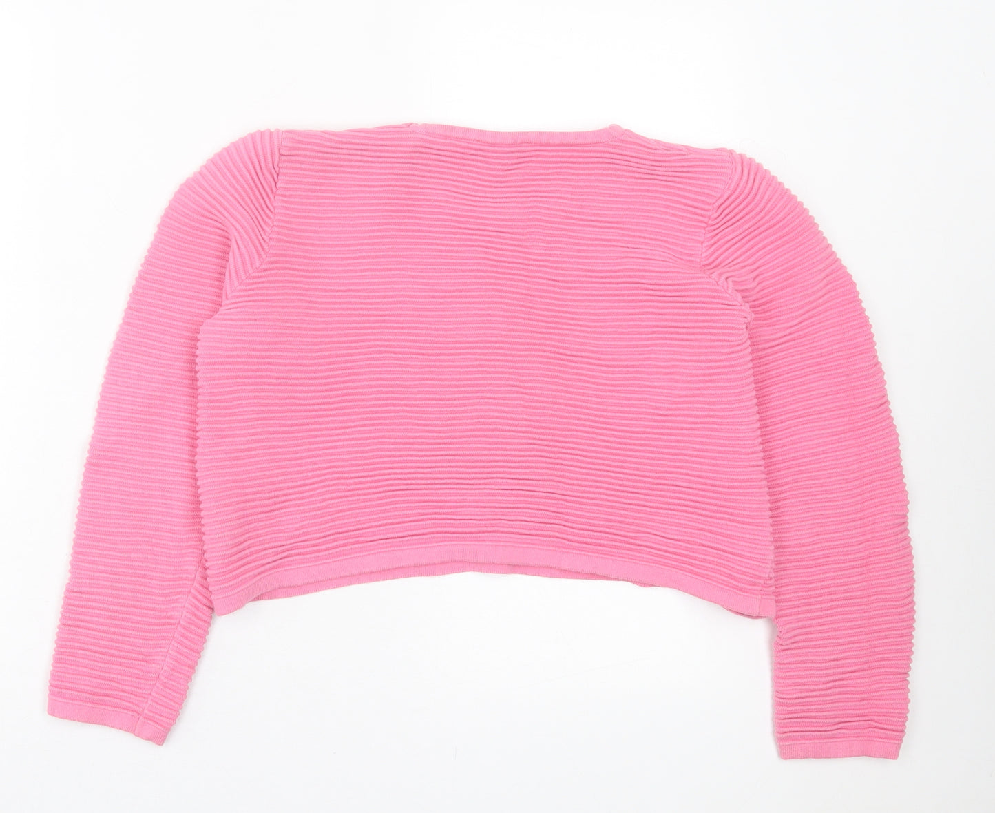 Marks and Spencer Womens Pink Crew Neck Cotton Pullover Jumper Size 14 - Cropped