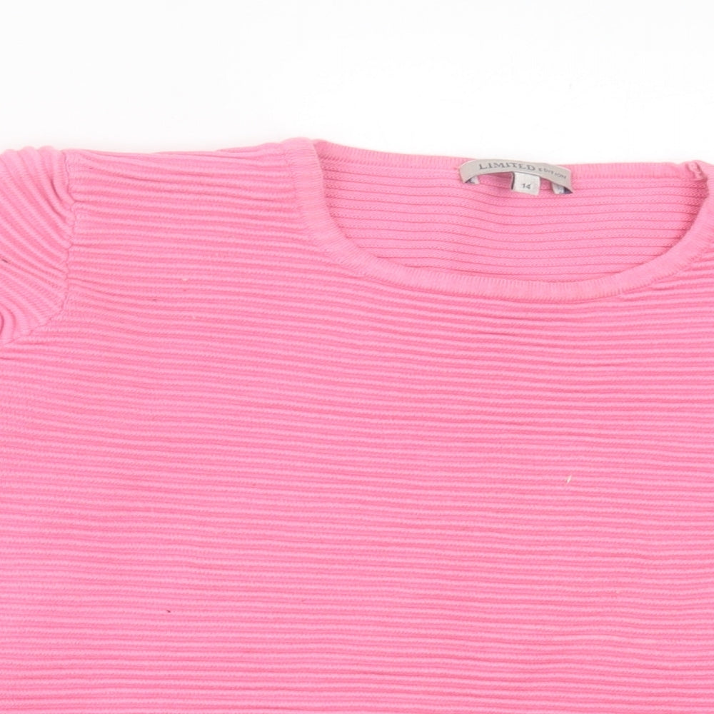 Marks and Spencer Womens Pink Crew Neck Cotton Pullover Jumper Size 14 - Cropped