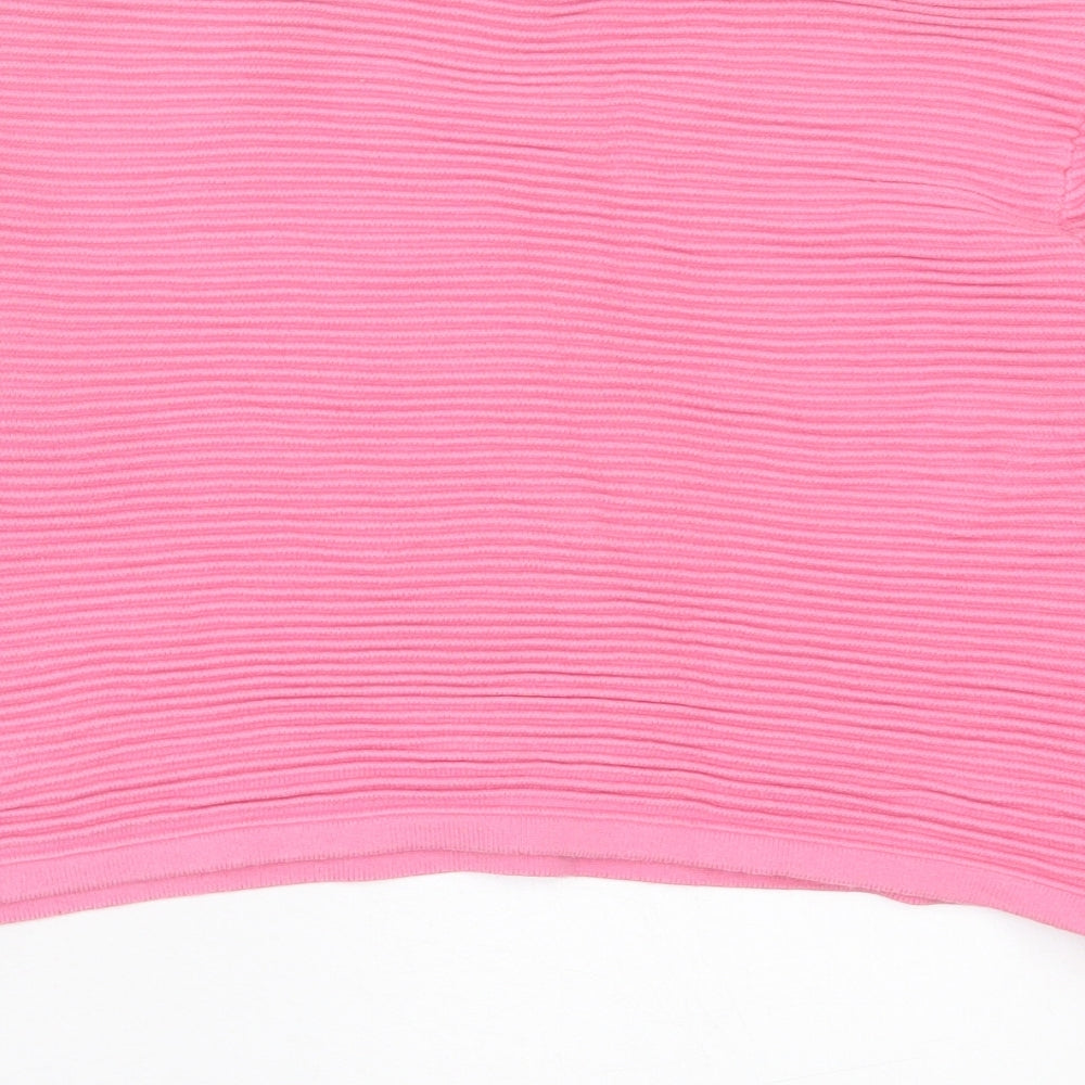 Marks and Spencer Womens Pink Crew Neck Cotton Pullover Jumper Size 14 - Cropped