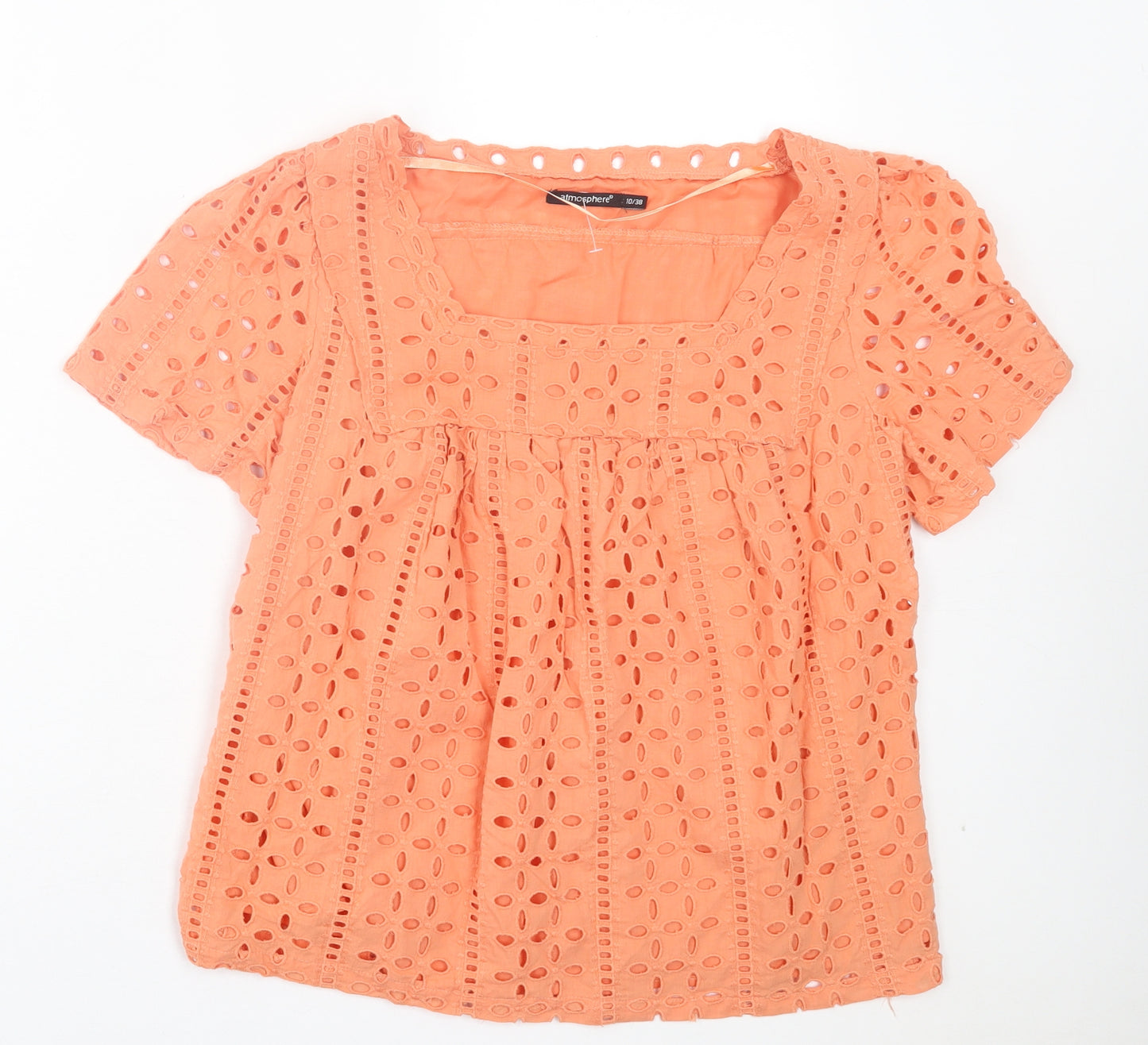 Atmosphere Womens Orange Floral Cotton Basic T-Shirt Size 10 Square Neck