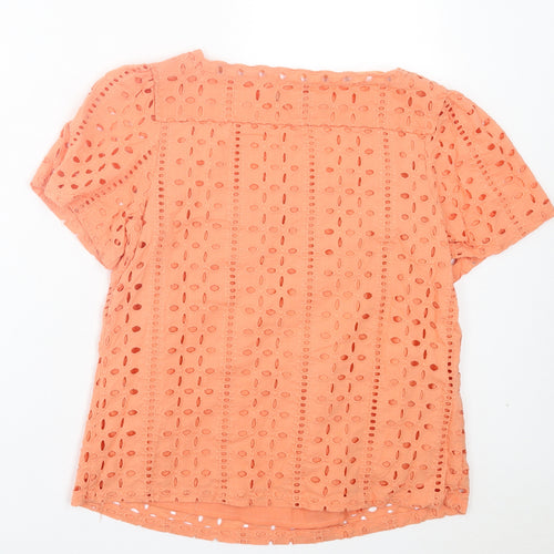 Atmosphere Womens Orange Floral Cotton Basic T-Shirt Size 10 Square Neck