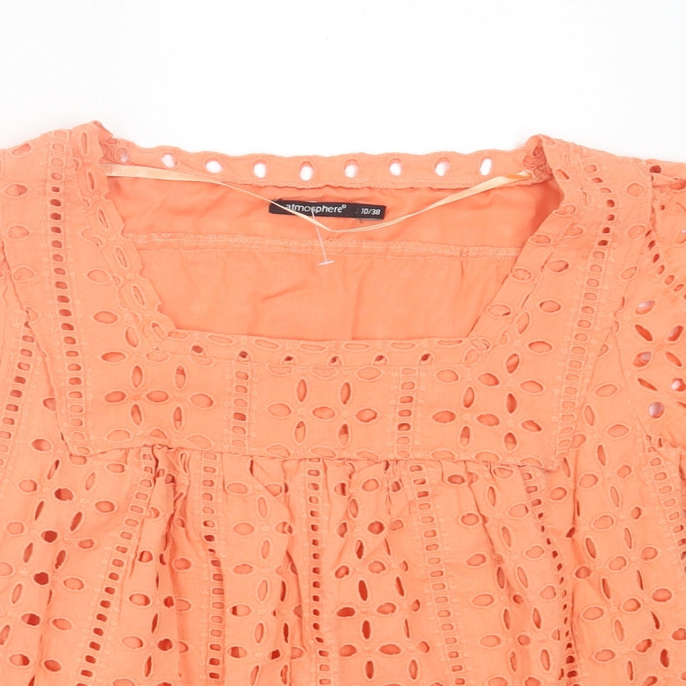 Atmosphere Womens Orange Floral Cotton Basic T-Shirt Size 10 Square Neck