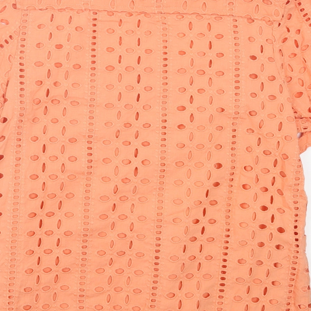 Atmosphere Womens Orange Floral Cotton Basic T-Shirt Size 10 Square Neck