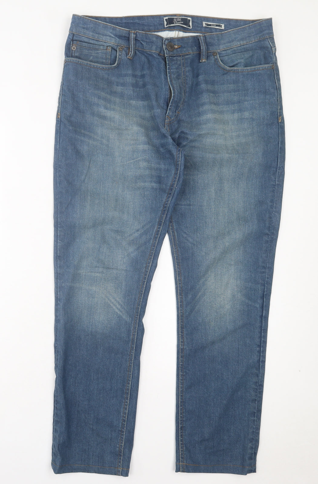 Fat Face Mens Blue Cotton Straight Jeans Size 36 in L29 in Slim Button
