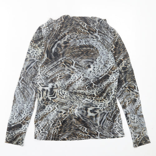 Tru. Womens Brown Animal Print Viscose Basic T-Shirt Size 12 Cowl Neck