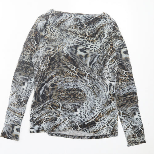 Tru. Womens Brown Animal Print Viscose Basic T-Shirt Size 12 Cowl Neck