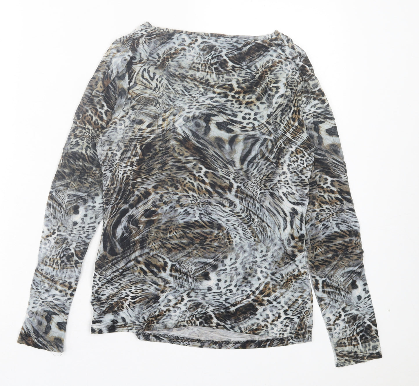 Tru. Womens Brown Animal Print Viscose Basic T-Shirt Size 12 Cowl Neck