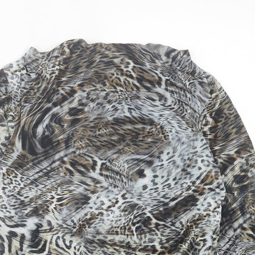 Tru. Womens Brown Animal Print Viscose Basic T-Shirt Size 12 Cowl Neck