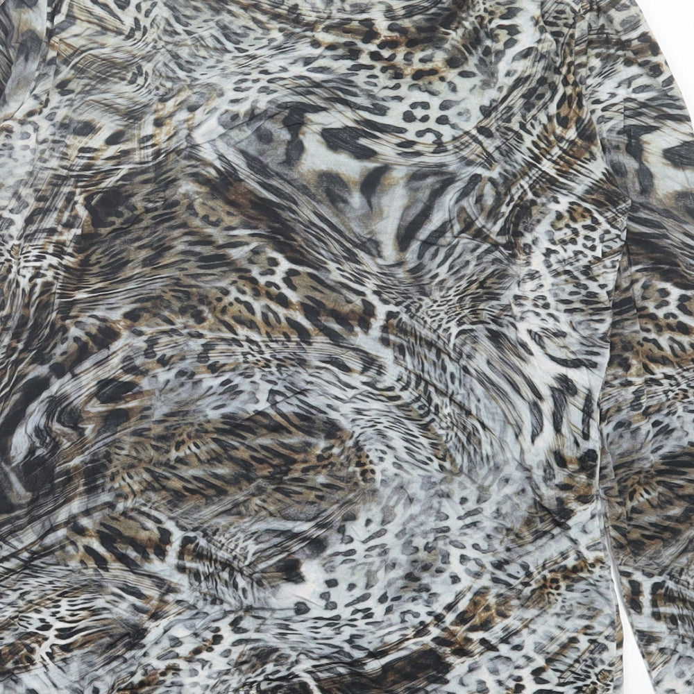 Tru. Womens Brown Animal Print Viscose Basic T-Shirt Size 12 Cowl Neck