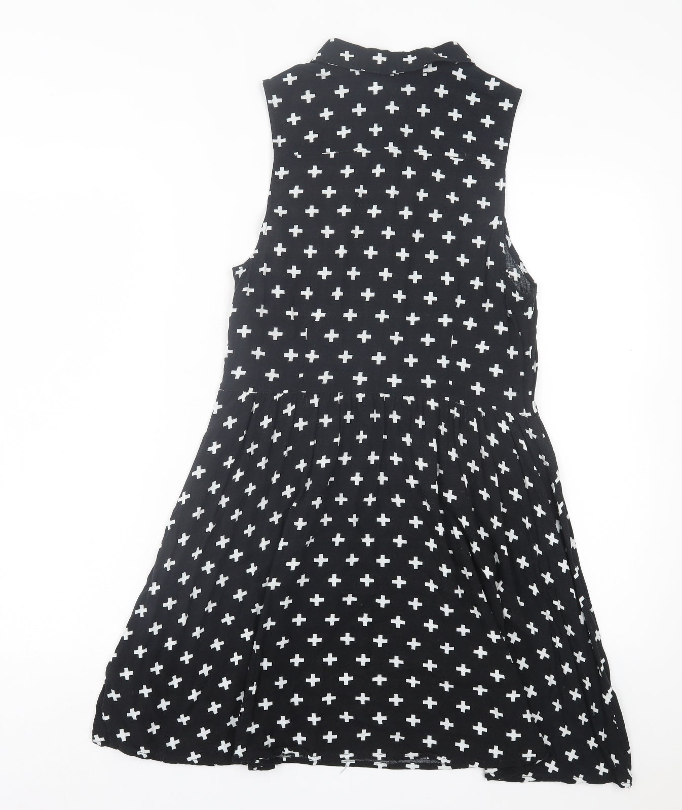 H&M Womens Black Geometric Viscose A-Line Size 12 Collared Zip - Cross Print