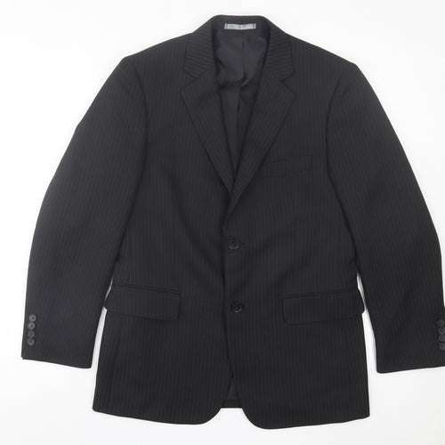 Taylor & Wright Mens Black Striped Polyester Jacket Suit Jacket Size 38