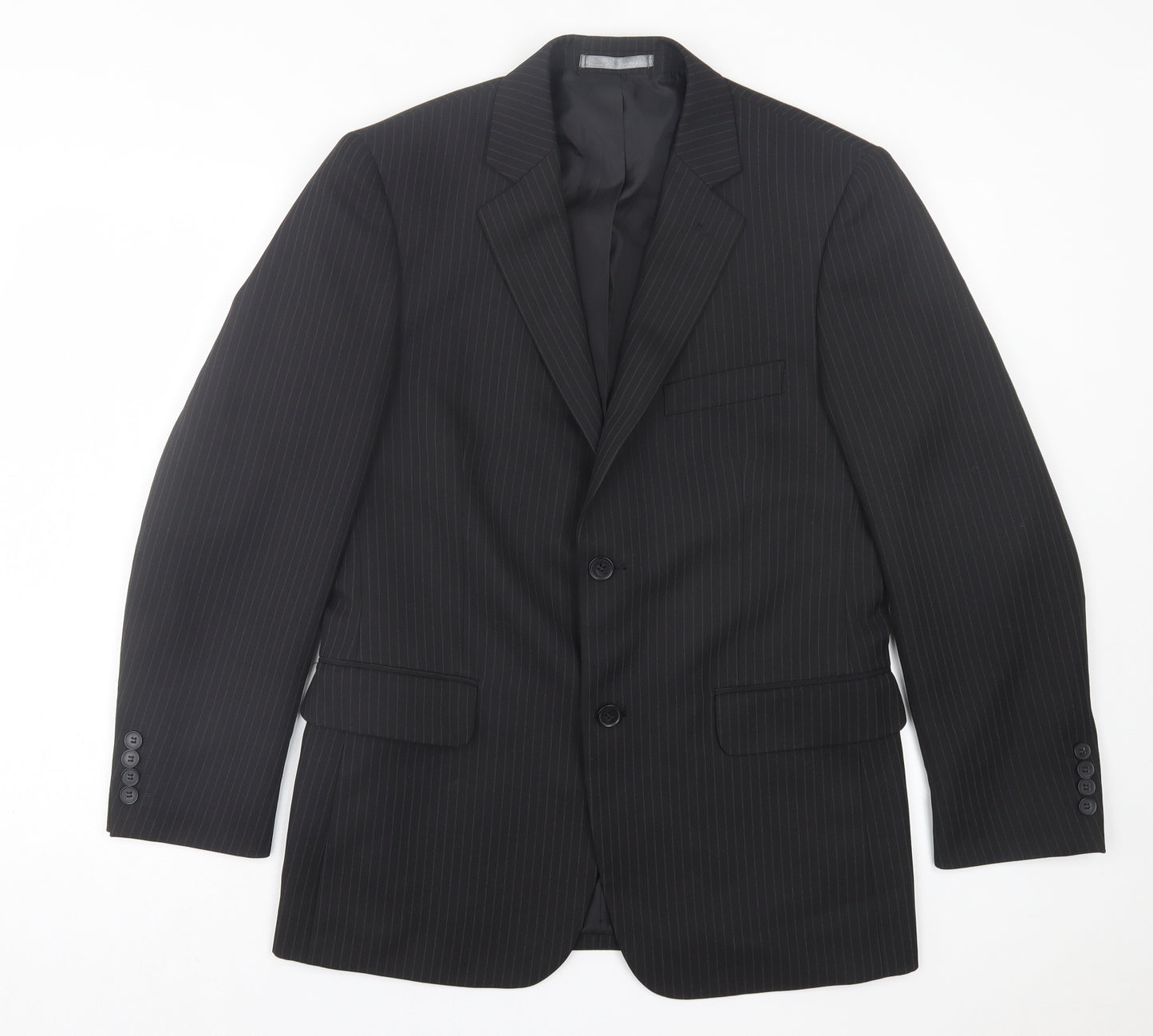 Taylor & Wright Mens Black Striped Polyester Jacket Suit Jacket Size 38