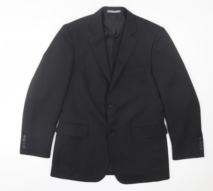Taylor & Wright Mens Black Striped Polyester Jacket Suit Jacket Size 38