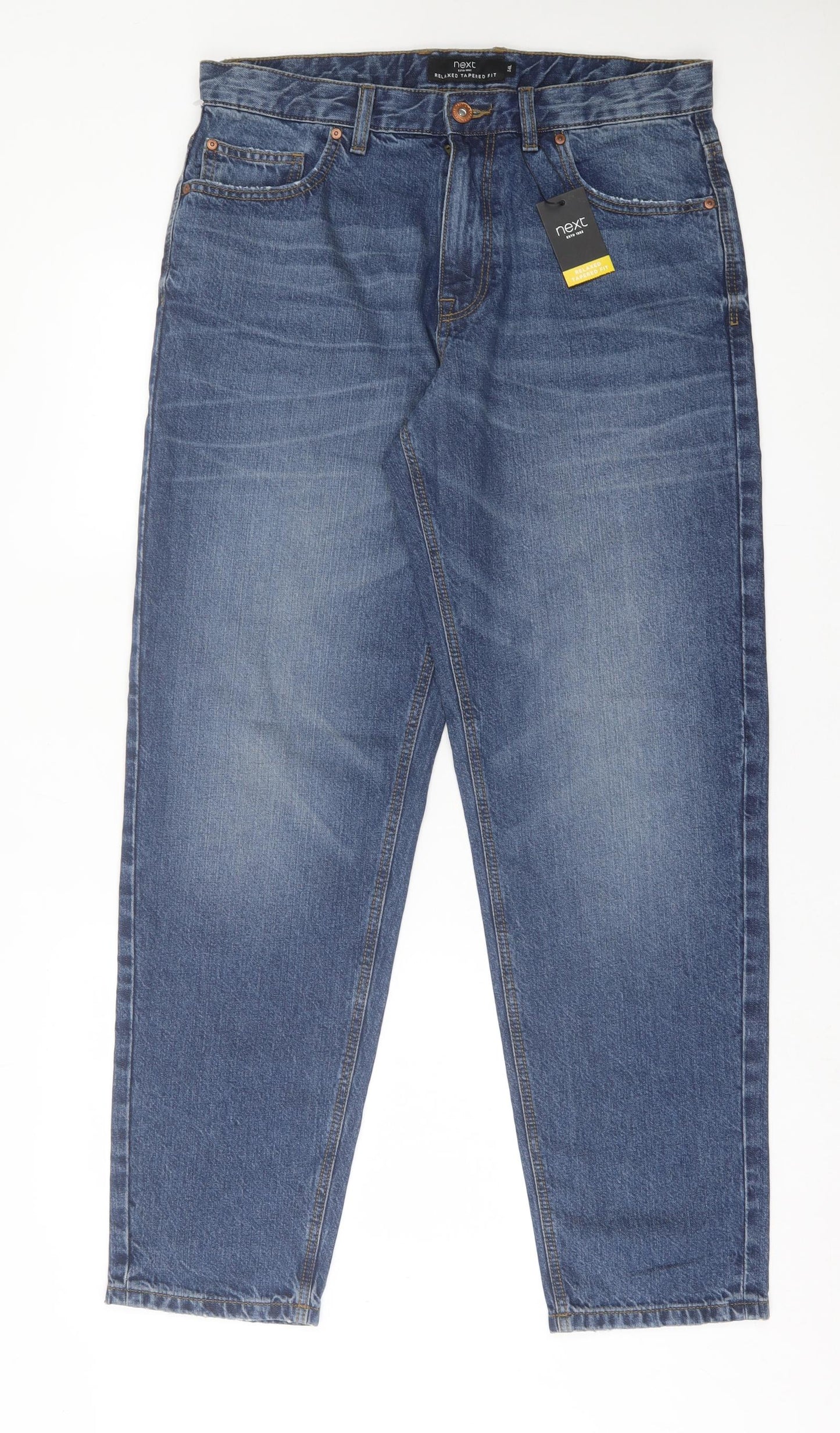 NEXT Mens Blue Cotton Tapered Jeans Size 34 in L33 in Relaxed Button