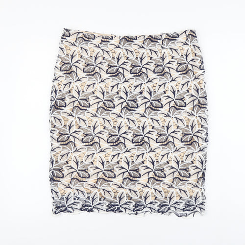 Adiva Womens Beige Floral Polyester Straight & Pencil Skirt Size L Zip