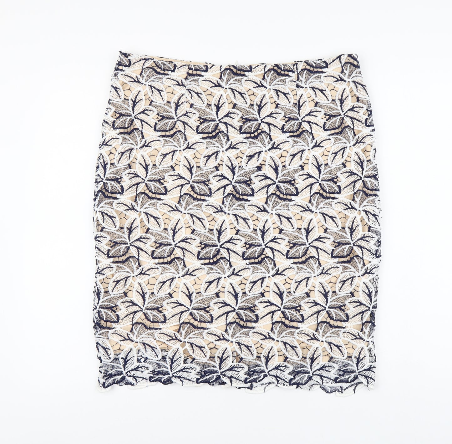 Adiva Womens Beige Floral Polyester Straight & Pencil Skirt Size L Zip