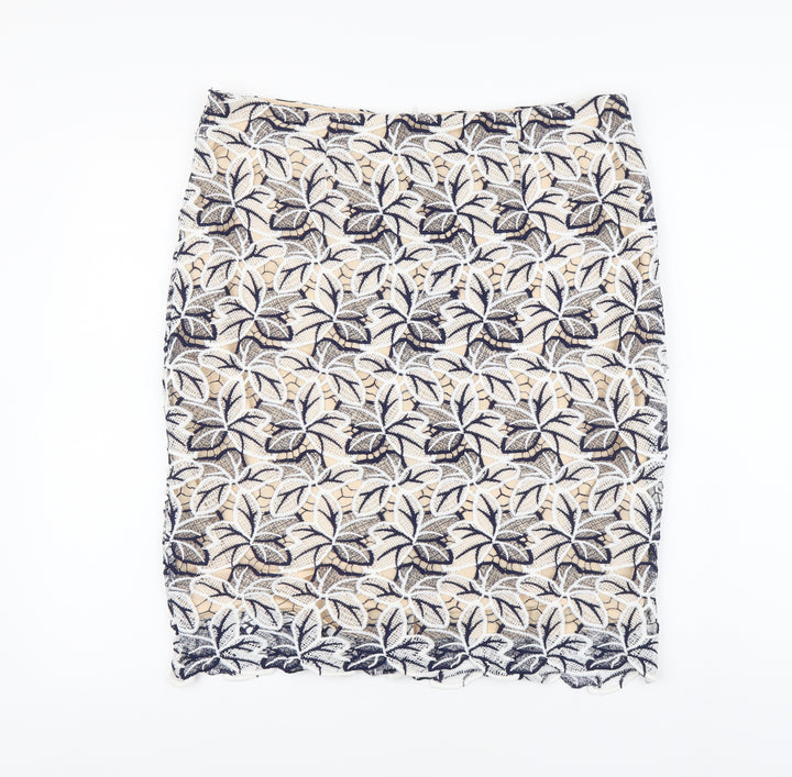 Adiva Womens Beige Floral Polyester Straight & Pencil Skirt Size L Zip