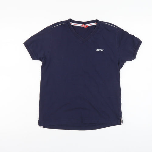 Slazenger Boys Blue Cotton Basic T-Shirt Size 9-10 Years V-Neck Pullover