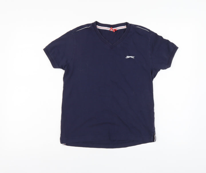 Slazenger Boys Blue Cotton Basic T-Shirt Size 9-10 Years V-Neck Pullover