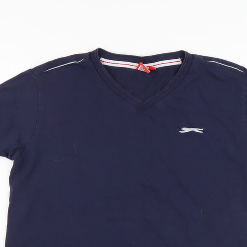 Slazenger Boys Blue Cotton Basic T-Shirt Size 9-10 Years V-Neck Pullover