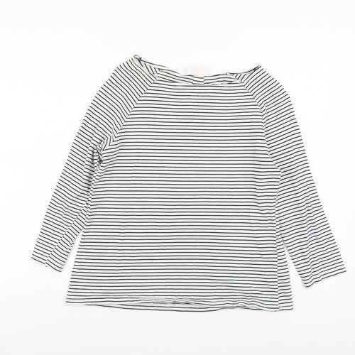 Savida Womens White Striped Cotton Basic T-Shirt Size M Boat Neck
