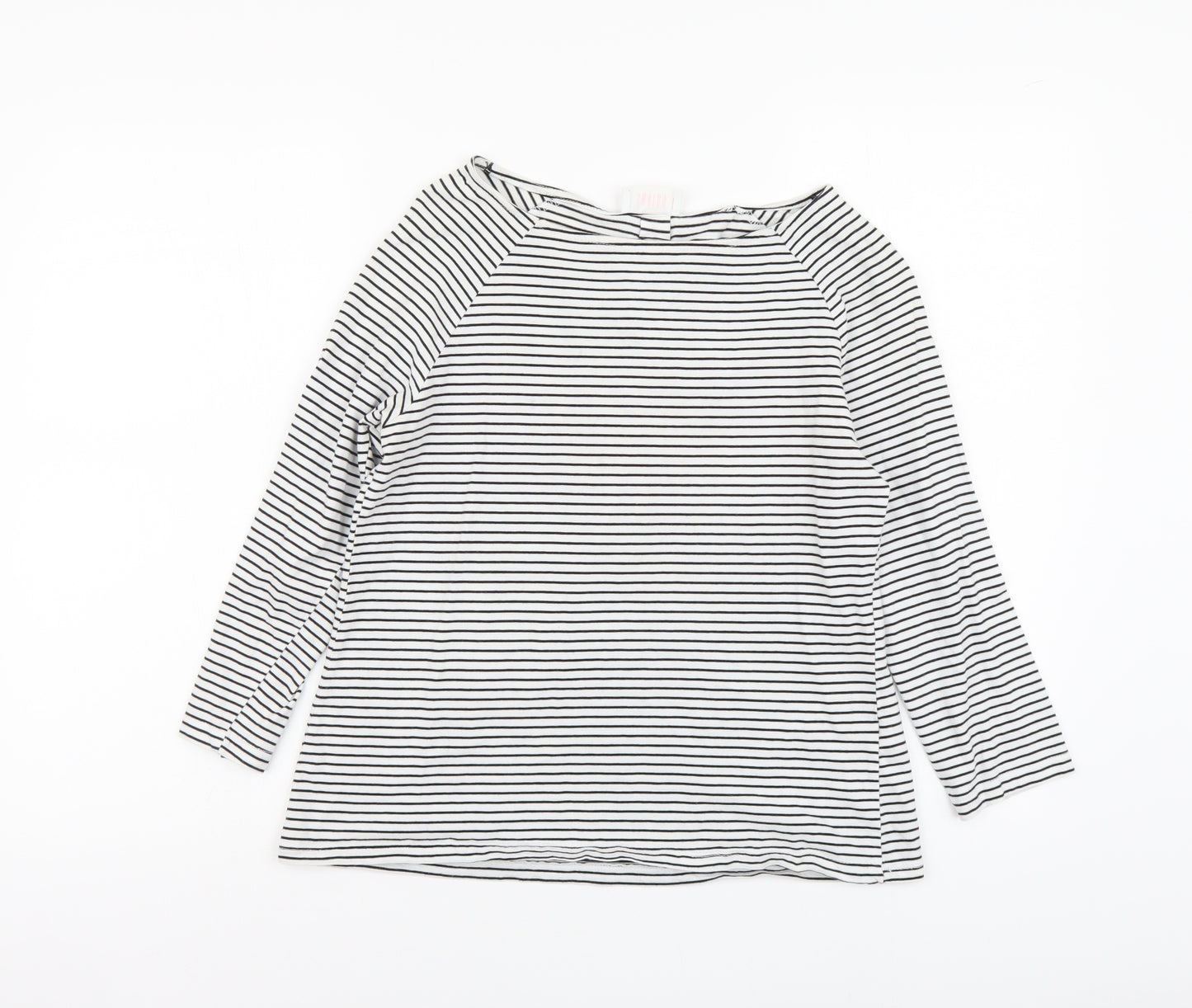 Savida Womens White Striped Cotton Basic T-Shirt Size M Boat Neck