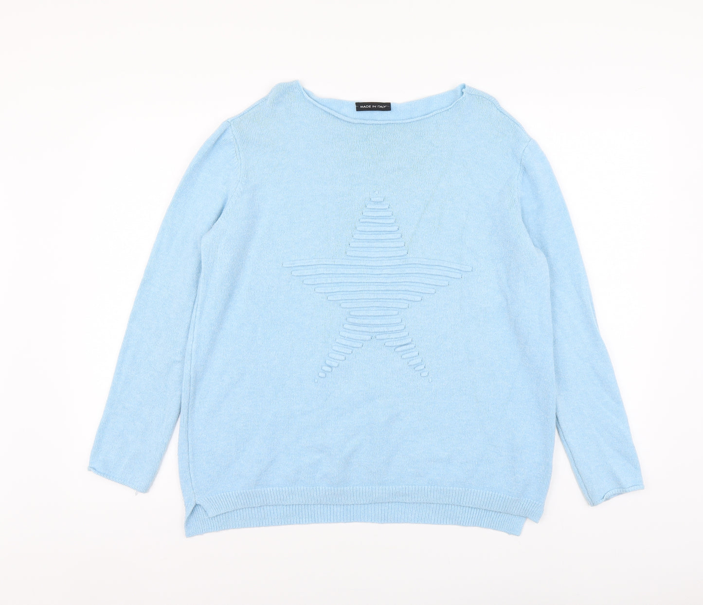 Made in Italy Womens Blue Round Neck Viscose Pullover Jumper One Size - Star
