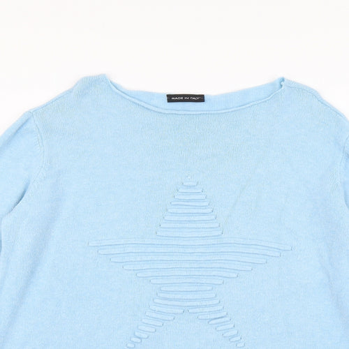 Made in Italy Womens Blue Round Neck Viscose Pullover Jumper One Size - Star