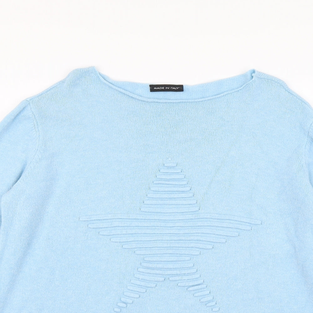 Made in Italy Womens Blue Round Neck Viscose Pullover Jumper One Size - Star