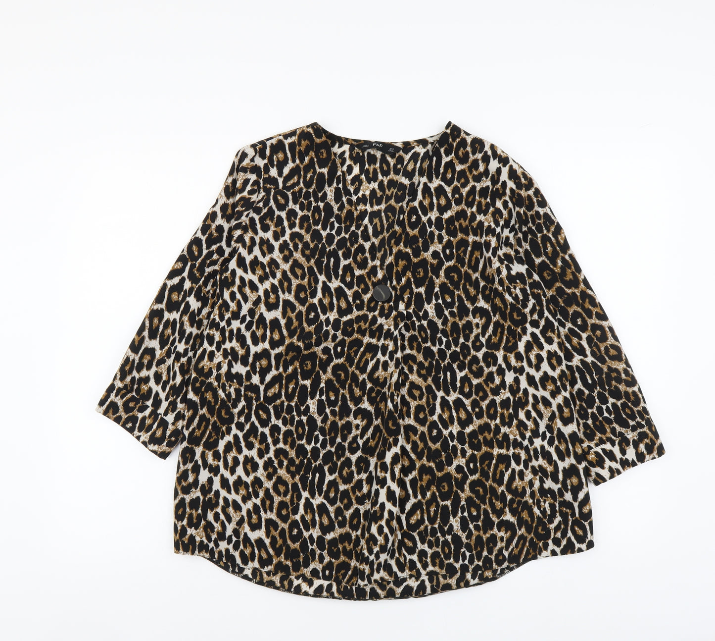 F&F Womens Brown Animal Print Polyester Basic Blouse Size 10 V-Neck - Leopard print