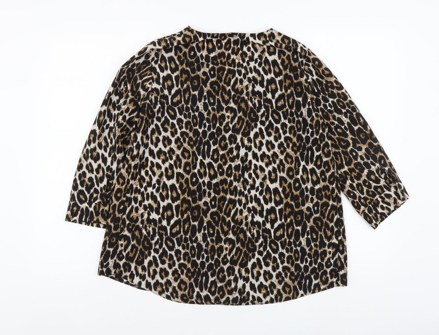 F&F Womens Brown Animal Print Polyester Basic Blouse Size 10 V-Neck - Leopard print