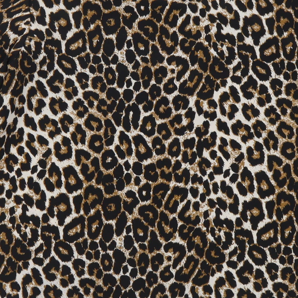 F&F Womens Brown Animal Print Polyester Basic Blouse Size 10 V-Neck - Leopard print