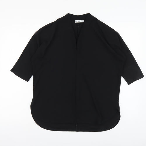 Gallery Womens Black Polyester Basic Blouse Size S V-Neck