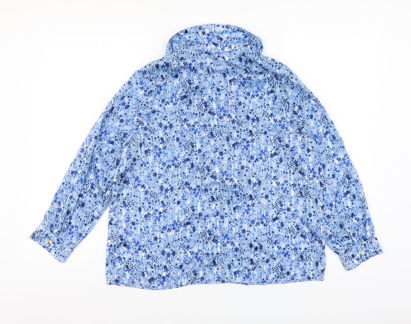 Savida Womens Blue Floral Polyester Basic Button-Up Size M Collared