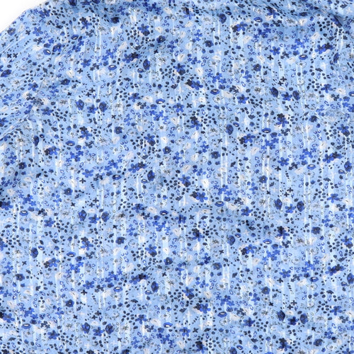 Savida Womens Blue Floral Polyester Basic Button-Up Size M Collared