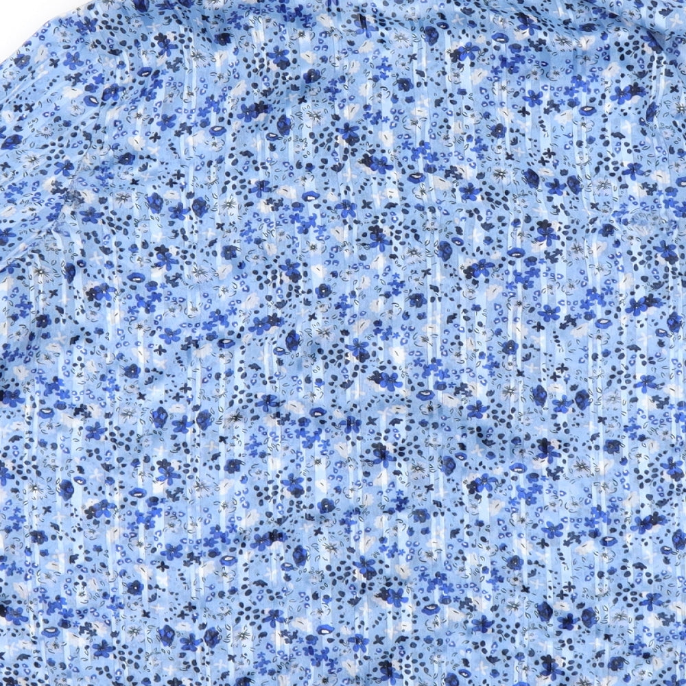 Savida Womens Blue Floral Polyester Basic Button-Up Size M Collared