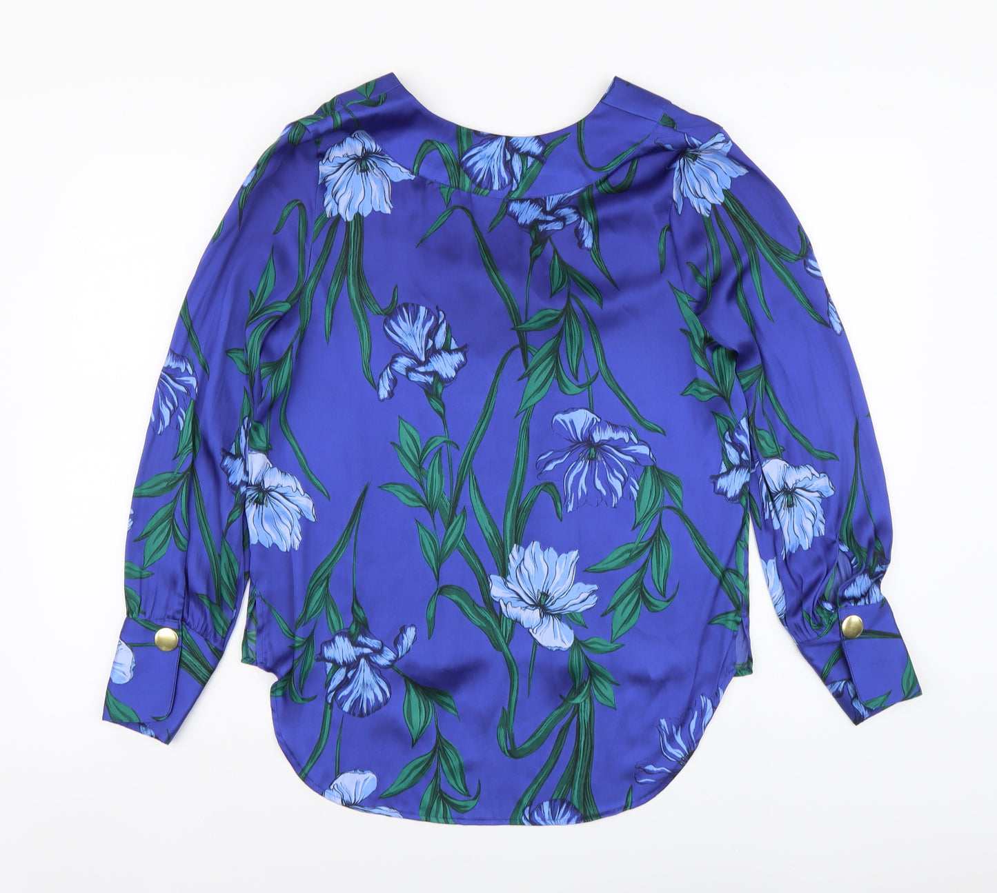 Marks and Spencer Womens Blue Floral Polyester Basic Blouse Size 10 V-Neck