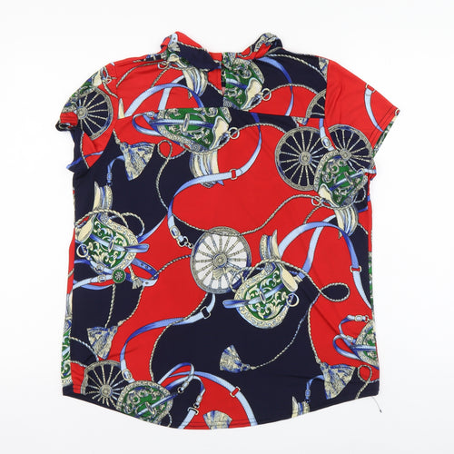J'aime Lavie Womens Multicoloured Geometric Polyester Basic Blouse Size 10 High Neck